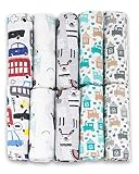 Mulltücher - Mullwindeln - 10er Pack 70x80 cm - Stoffwindeln, MADE IN EU, schadstoffgeprüft -Spucktücher Baby Junge – Baby Mullwindeln - Grau - Blau – Fensilo