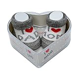 Dafi soft Neugeborene Babysocken 0-4 Monate Kleiner Junge| Dicke Baumwolle & rutschfeste Griffe | Perfekter Geschenk für Neugeborene Babys & Babyshowers | (Grau - I Love You Dad & Mom)