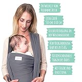 Tragetuch Baby von Hebamme - Baby Tragetuch - OEKO-TEX Elastisches Babytragetuch - für Neugeborene bis 15kg - Tragetuch Baby 5m lang - Babytragetuch mit Aufbewahrungsbeutel & Bindeanleitung