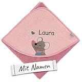 Sterntaler Mabel Kapuzenhandtuch mit Namen bestickt für Baby & Kinder, Badetuch Badehandtuch/Kinder-Badetuch mit Kapuze personalisiert, Mädchen, 80x80, Maus Mabel Rosa