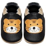 IceUnicorn Krabbelschuhe Baby Lauflernschuhe Jungen Mädchen Weicher Leder Babyhausschuhe Kleinkind Rutschfeste Lederschuhe Baby(Schwarzer Tiger, 12-18 Monate)