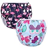 Luxja Schwimmwindel wiederverwendbar (2 Stück), Baby Schwimmhose Verstellbarer, Waschbar Schwimmwindel für Baby (0-3 Jahre), Butterfly + Flamingo
