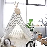 Tiny Land Tipi Zelt für Kinder mit Matte & Lichterkette, Tipi Kinderzelt Junge, Kinder Tipi Indoor, Kinder Zelt für Drinnen, Graues Tipi Zelt Kinderzimmer, Spielzelt Kinder für Jungen und Mädchen