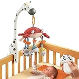 TUMAMA Baby Musikalische Krippe Mobile mit Projektor Spiegel Weiche Hängende Spielzeug Schlaflieder Lichter und Musik, Fernbedienung Rotierende Musikalische Krippe Starlight Baby Bett Bell Spielzeug