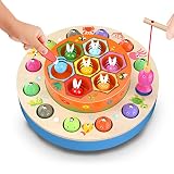Uping Magnet AngelSpiel ab 3 Jahre, Fische Angeln 2 in 1 Montessori Kinder Magnetisches Lernspielzeug Holz Spielzeug Mädchen Jungen Lernspielzeug Geschenk, Patentschutz