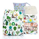 Kolo 6er set wiederverwendbaren Windeln + 6 Waschbare Stoffwindel einlagen bambus + Windeltasche für unterwegs, Unisex verstellbare Stoffwindeln, Mehrwegwindeln babys. Einzig: Oeko-Tex Standard 100
