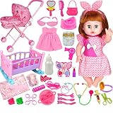 YUEBAOBEI Exquisite Deluxe Doll Set/Reden, Füttern, Pinkeln, Puppen, Spielzeug, Kleine Mädchen, Kinder, Spielhäuser, Simulationsbetten, Kinderwagen Mädchen Männer - Ideal Für Kinder 3, 4, 5 Und 6,Y