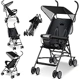 KIDIZ® Kinderwagen CITY Buggy Kinderbuggy klappbar Sportwagen Faltbar 360° 4-Zoll-Räder Inkl. Sonnen- und Regenverdeck zusammenklappbar 5-Punkt-Sicherheitsgurt ab 6 Monate, Schwarz