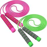 svkiyang Springseil Kinder Verstellbare,seilspringen Sport 2 Stück 240CM,3-12 Jahre alt für Jungen und Mädchen ideal für Fitness Training/Spiel/Fett Brennen Übung (Rosa-Grün)