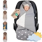 ULLENBOOM Einschlagdecke Babyschale, 100% OEKO-TEX Materialien, Ideal für Herbst und Winter, Graue Sterne (Made in EU) - Babydecke für Kindersitz oder Kinderwagen, kuschelige Decke für Babys