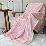 BORITAR Flauschige Kuscheldecke 125x150cm Rosa Einhorn Decke mit super weiche Sherpawoll für Mädchen, Zweiseitige Uni Sofadecke, Leichte Mikrofaser Fleece Decke Überwurf für Sofa und Couch