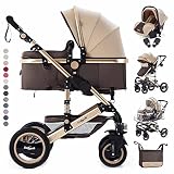 Daliya® Bambimo 3in1 Kinderwagen Kombikinderwagen Riesenset 15-Teilig incl. Babywanne, Buggy, Babyschale mit Fußsack, Alu-Rahmen, Voll-Gummireifen, Wickeltasche, Kindertisch - Braun Gold