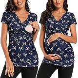 Love2Mi Damen Kurzarm Stillshirt Umstandsshirt Umstandsmode V-Neck Nursing Tops, Stoffdruck, M