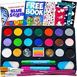 Blue Squid Kinderschminke Set Ideales Schminke, 22 Farben, 160pcs, Schablonen, Edelsteine, Haarkreiden, Pinsel, Glitzer, Schwämme, Broschüre, professionelle Schminkset für Kinder KörperGesichtsFarben