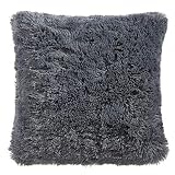 CelinaTex Shetland Dekokissen 45 x 45 cm grau Flokati Optik Zierkissen Langhaar Sofakissen Kunstfell Kissen
