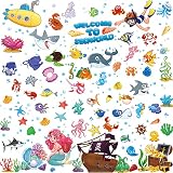 Ocean Fish Wandtattoos Unterwasser Wandaufkleber Abnehmbare Ozean Wandtattoos Aquarell Ozean Tier Aufkleber für Kinder Badezimmer Schlafzimmer Spielzimmer Dekoration