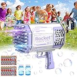 QDRAGON Seifenblasenpistole, 69 Löcher Seifenblasenmaschine Set mit LED Licht, Gatling Bubble Gun Wiederaufladbares Kinder Blasenpistole Spielzeug für Outdoor Party Hochzeit