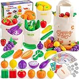 SEMKOTREE Kaufladen Zubehör Holz, Spiellebensmittel Kinderküche Zubehör, Kaufmannsladen Zubehör mit Spielgeld Euro Scheine und Münzen, Rollenspielzeug für Jungen Mädchen 3 Jahren