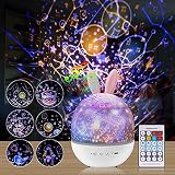 Sternenhimmel Projektor Nachtlichter, Rotierendes Led Sterne Lampe und Spieluhr für Kinder und Erwachsene, Fernbedienung Projektorlampe mit 6 Filmen und 1 Lanyard für Valentinstag Festival Geschenk