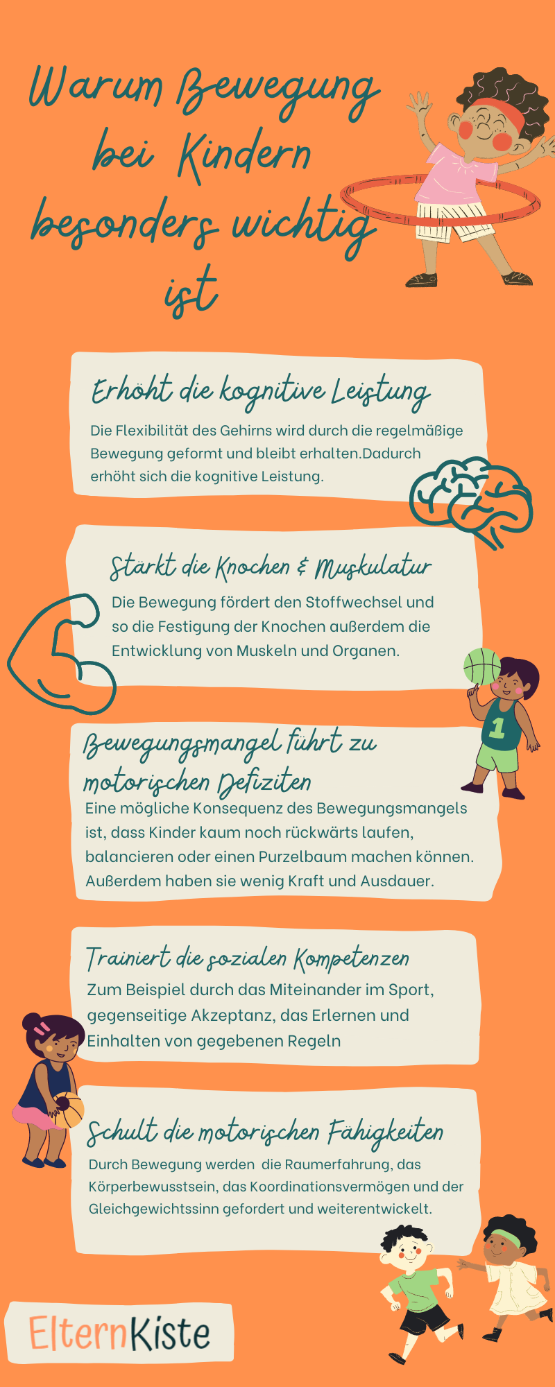 Infografik darüber warum Bewegung für Kinder wichtig ist
